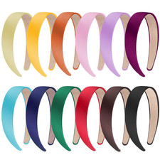12 Pieces Satin Headbands 1 Inch Wide Non-Slip Headband Colorful Headbands DIY H