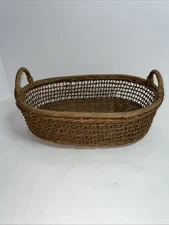 Vtg Wicker Medium Basket Oak Color FARMHOUSE 15”x11”x4.75” display storage Fruit