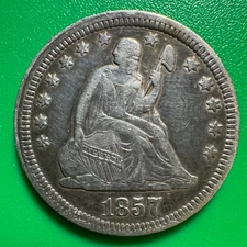 1857 Liberty Seated Quarter Dollar Q135