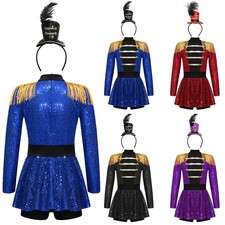 US Girls Set Ringmaster Costume Performance Bodysuits Carnival Jumpsuit Sequins