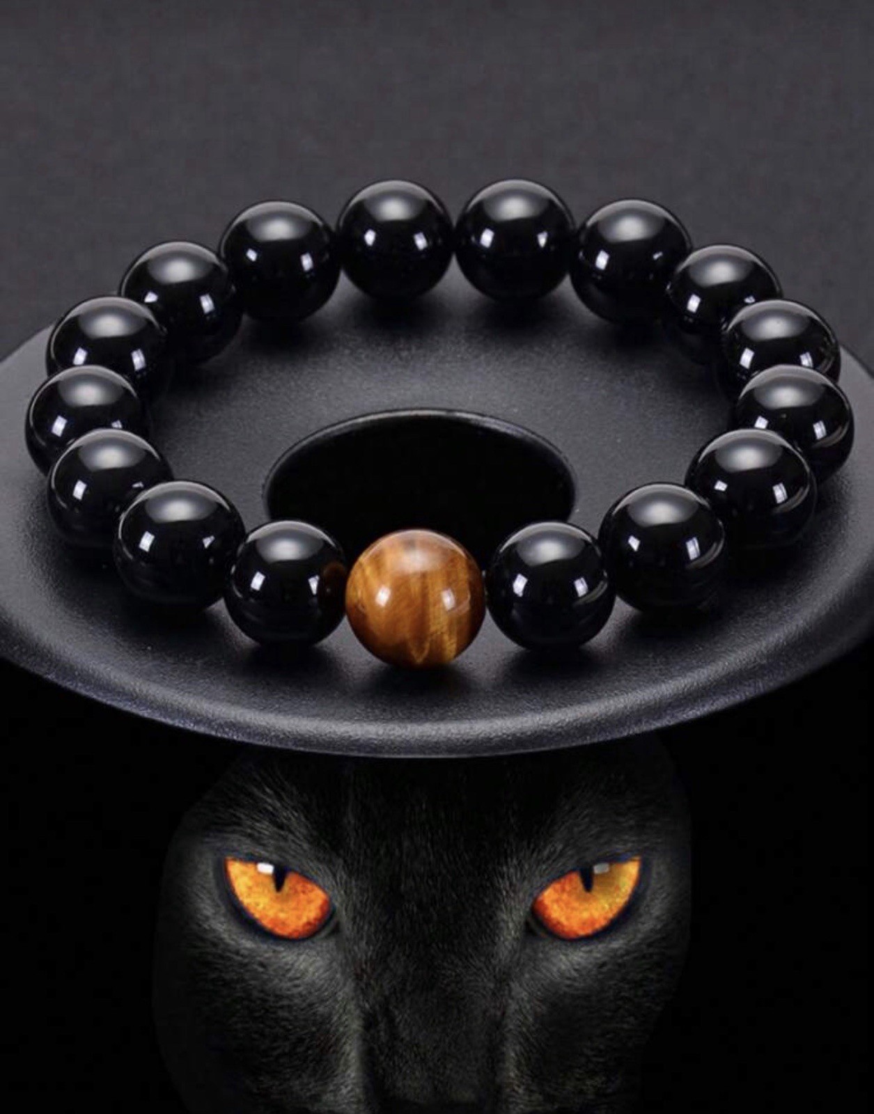 Cadeau Idéal : Bracelet Unisexe en Agate Noire et Œil de Tigre pour Anniversaire et Fêtes