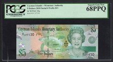 Cayman Islands 5 Dollars 2010 P39a Uncirculated Grade 68