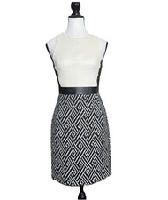 4. Collective Chelsea Tweed Sheath Dress Size 0 Ivory Black Geometric Sleeveless