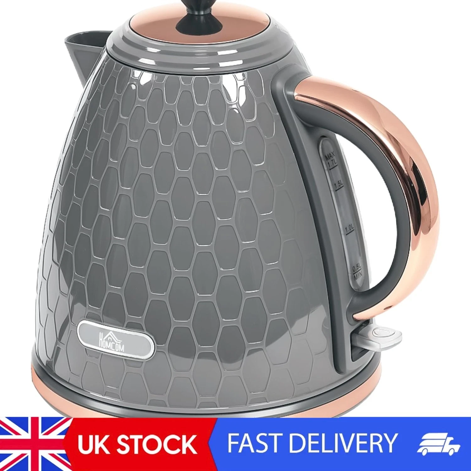 Fast Boil Electric Kettle 1.7L Cordless with Removable Filter Auto Shut-Off Grey