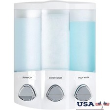 Aviva 3 Chamber Shower Dispenser Wall Mount Push Button Bath Organizer Clean New