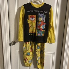 POKEMON Pikachu Characters Flame Resistant 2 Piece Pajama Boys Size 10/12
