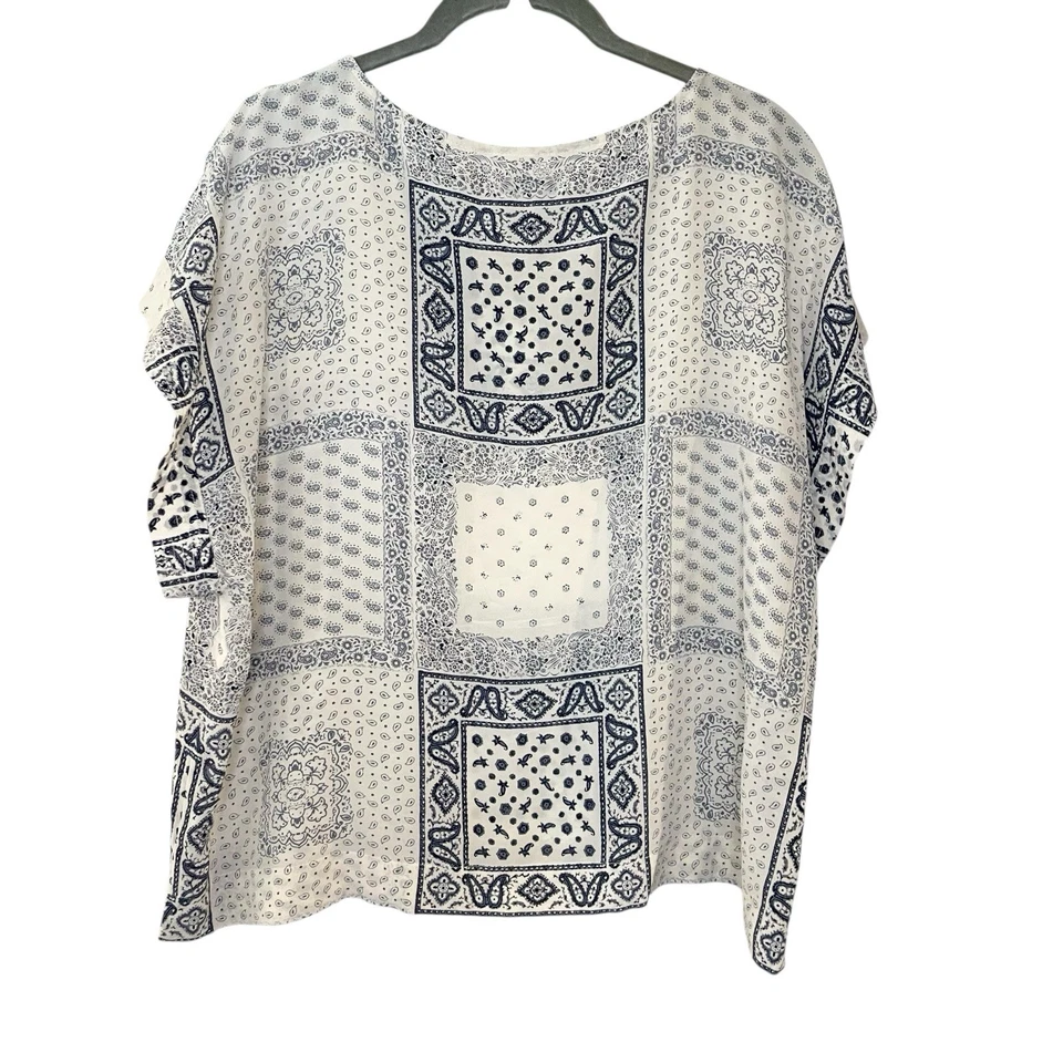 Madewell Women's Kyoto 100% Silk Paisley Tee Shirt Bandana Print Blue Boxy L - Image 2 of 4