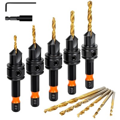 Wood Countersunk Tips Set, 12 Pieces with Hexagonal Shaft Coated9197