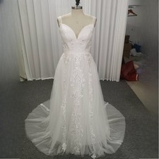 Plus Size Beach Wedding Dresses V Neck Sleeveless Lace A Line Bridal Gowns Train