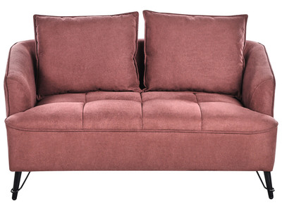 2-Sitzer Sofa Bouclé rot gesteppt mit Armlehnen lose Rückenkissen modern Hobro