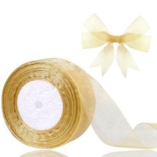 Gold Sheer Organza Ribbon for Gift Wrapping 1.5 inch 50 Yards