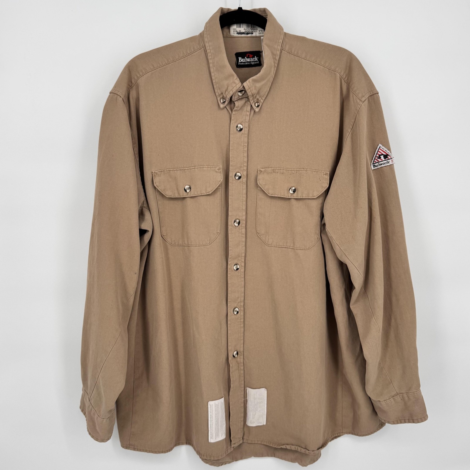 Bulwark FR Shirt Mens XL Long Sleeve Beige Flame Resistant Workwear Button Front