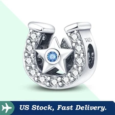 KUNSIR 925 Sterling Silver Horseshoe & Star Bead Charm For Bracelet or Necklace