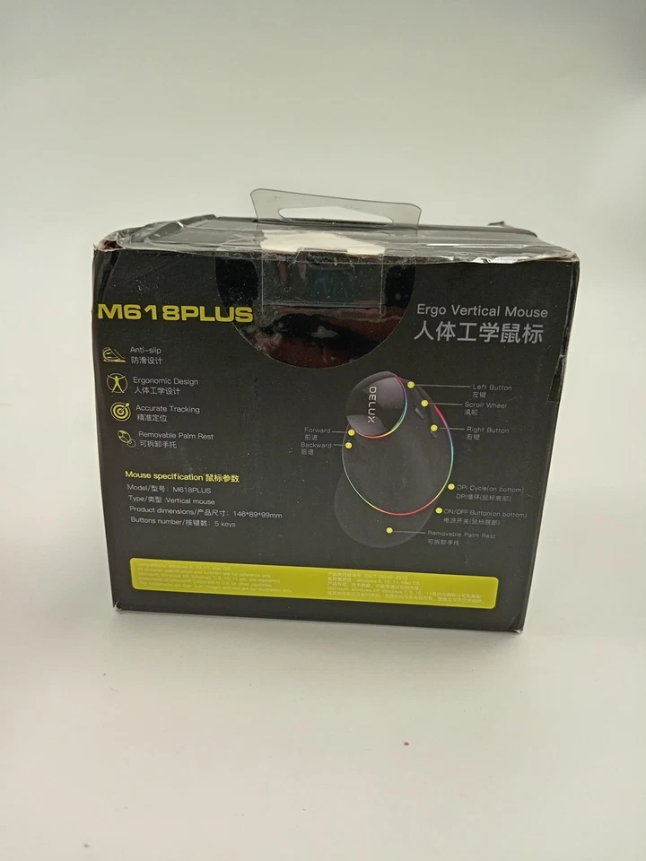 DELUX M618PLUS RGB Wired Vertical Ergonomic Mouse - Black - Boxed - Image 4 of 4