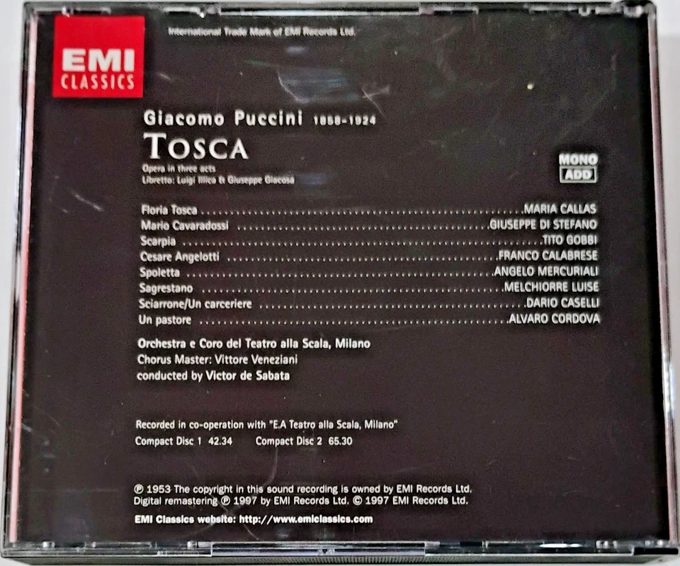 2 CDs BOX SET Giacomo Puccini MARIA CALLAS Tosca EMI 1997 Classical OPERA Foto 2 de 4