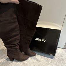 Miss KG Healey Women’s Grey Suede Knee High Boots Zip Mid Block Heel UK 5