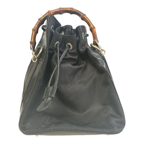 Gucci Bamboo Drawstring Handbag Black Leather