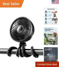 Oscillating Baby Stroller Fan with LED Lights, Rechargeable Black 4-Speed Q...