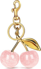 Cute Initial Keychain with Bow  Cherry - Gold Letter Bag Charms for Women, Car