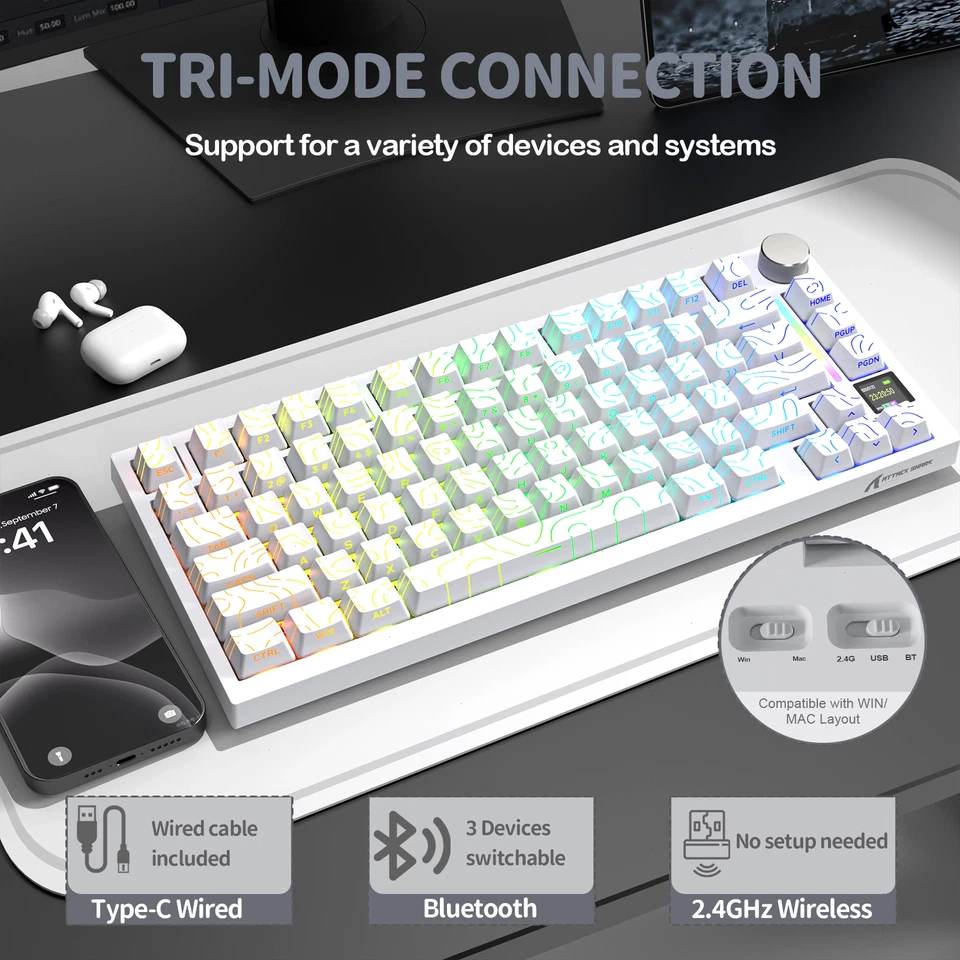 ATTACK SHARK X820Ultra Tri-mode 75% Gasket Mechanical Keyboard With Knob Design - Image 3 of 4