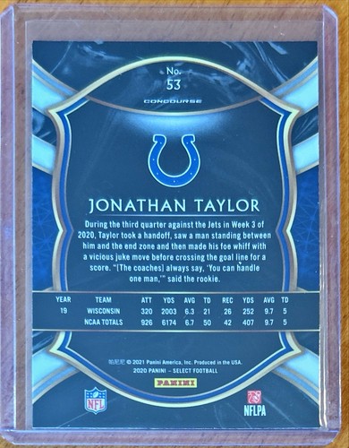 2020 Panini Select Football #53 Jonathan Taylor Concourse Rookie RC Colts - Picture 2 of 2