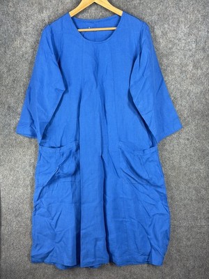 Gudrun Sjoden Kleid Damen klein blau Leinen Etuikleid Oversize Tunika