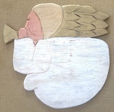 Vtg Folk Art Primitive Wood Angel Hand Painted Carved Christmas Decor Plaque 24"