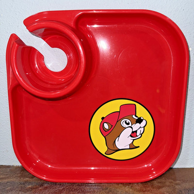 Buc-ee s Collectible Red Party Plate | Cup Holder Fits Solo Cup | 10x10 BPA Free