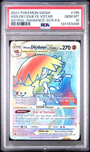 2022 SECRET #195 FULL ART/HISUIAN DECIDUEYE VSTAR PSA 10