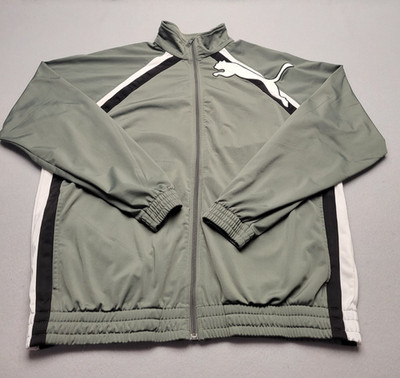 Puma Men's Sport Lifestyle Full Zip Sage Green Track Jacket Big Logo Size XL