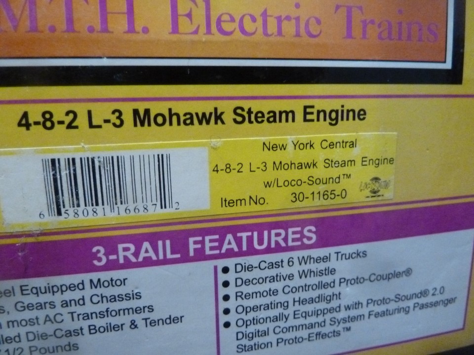 MTH O Scale New York Central 4-8-2 L-3 Mohawk Steam Engine Loco-sound ...