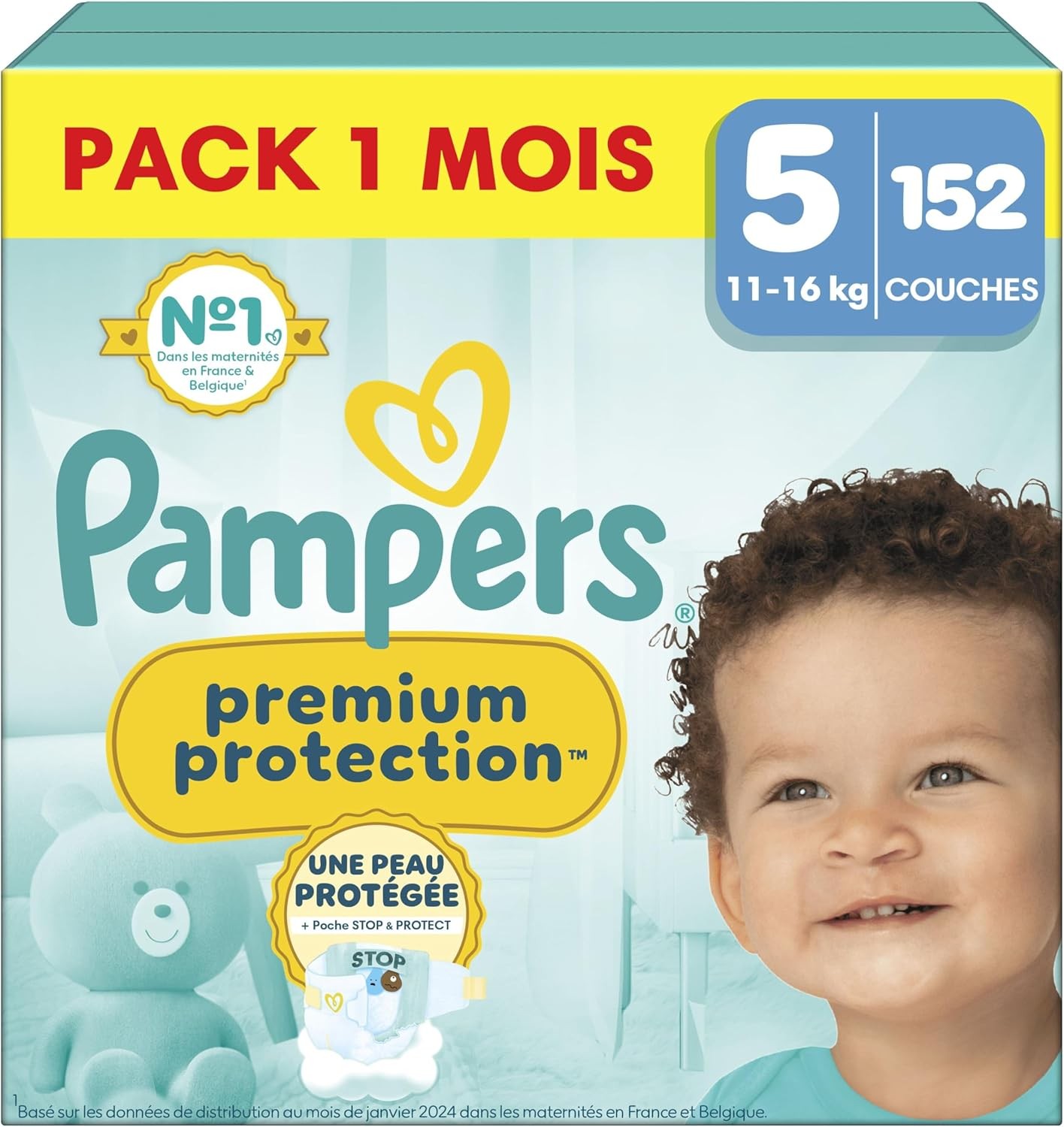 Couches Pampers Premium Protection 5 Double Protection Anti Fuites 152 Pièces