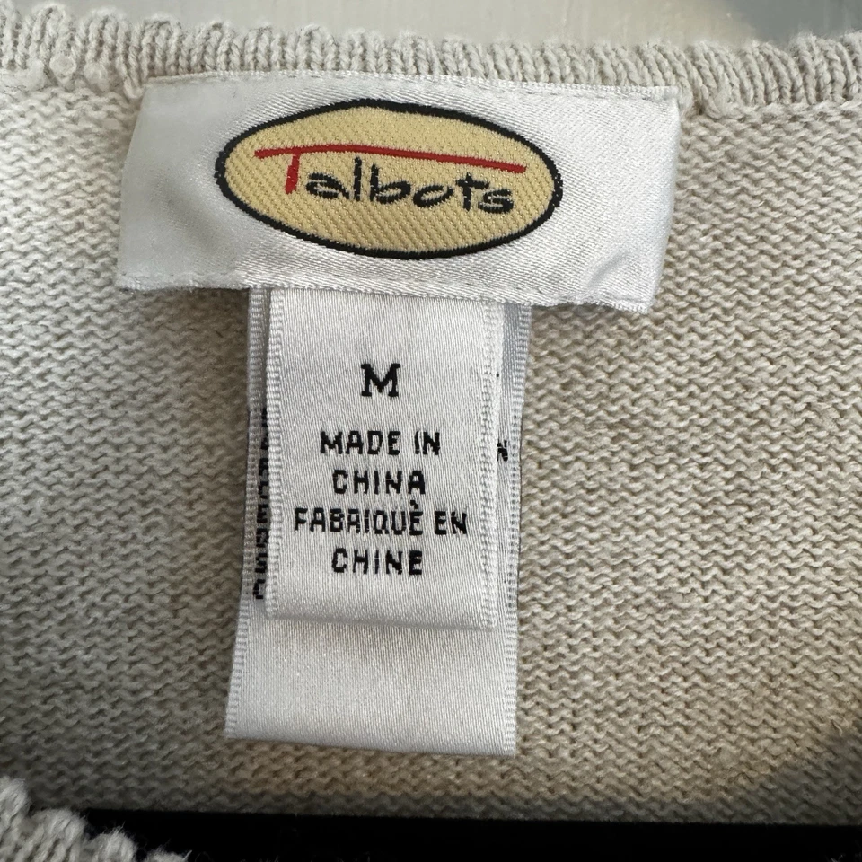 Talbots Feather Embroidered Bead Zip Cardigan Medium Cotton Linen Boho Cottage - Image 3 of 4