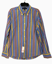 New Tommy Hilfiger Men's Slim Fit Long Sleeve Striped Poplin Shirt Multicolor L