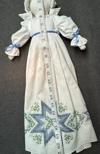 Amish Homestead Pillowcase Handmade 21” Long Doll White With Blue Embroidery - Picture 6 of 8
