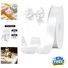 Durable 1 Inch x 100yds White Polyester Satin Ribbon - Crafting Gift Wrapping