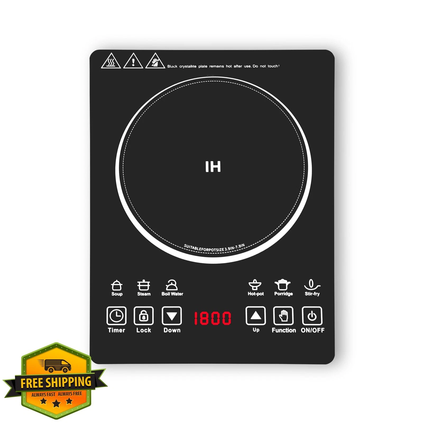 Wesonorous 1800W Induction Cooktop Hot Plate 110V LCD Touch 6 Modes 9 Levels ...