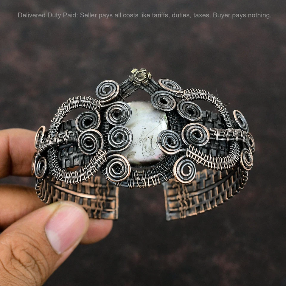 Cobre Radiante Negro Madreperla Piedra Boda Alambre Envuelto Nuevo Brazalete Joyería Foto 2 de 4