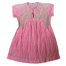 Dolma Boho Embroidered Kaftan Dress Coral Front Keyhole Small Cotton Summer L