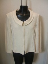 Gorgeous ST JOHN Collection Jacket Cream Nubby Zip Front Size 6 3/4 Sleeves