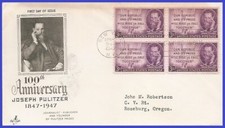 USA5 # 946 ADDR ARTCRAFT FDC BL4  Joseph Pulitzer