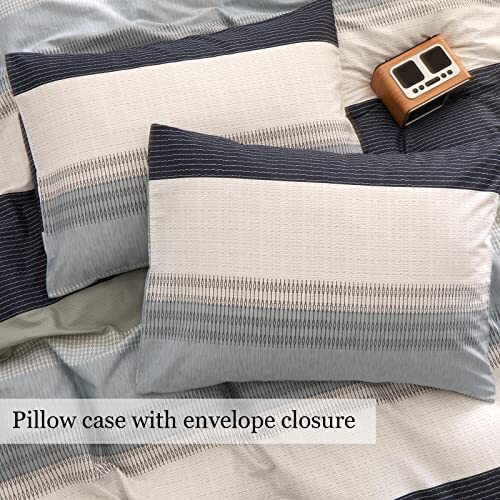  Stripes Geometric Duvet Cover Cotton Aesthetic Full B1# Blue & Grey Striped