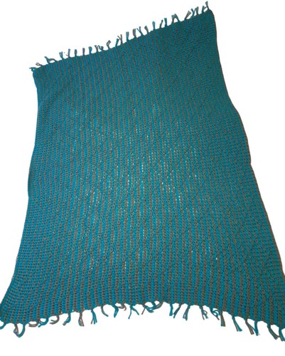 Handcrafted Blue & Gray Crochet Blanket With Fringe Edges 36x47 Receiving