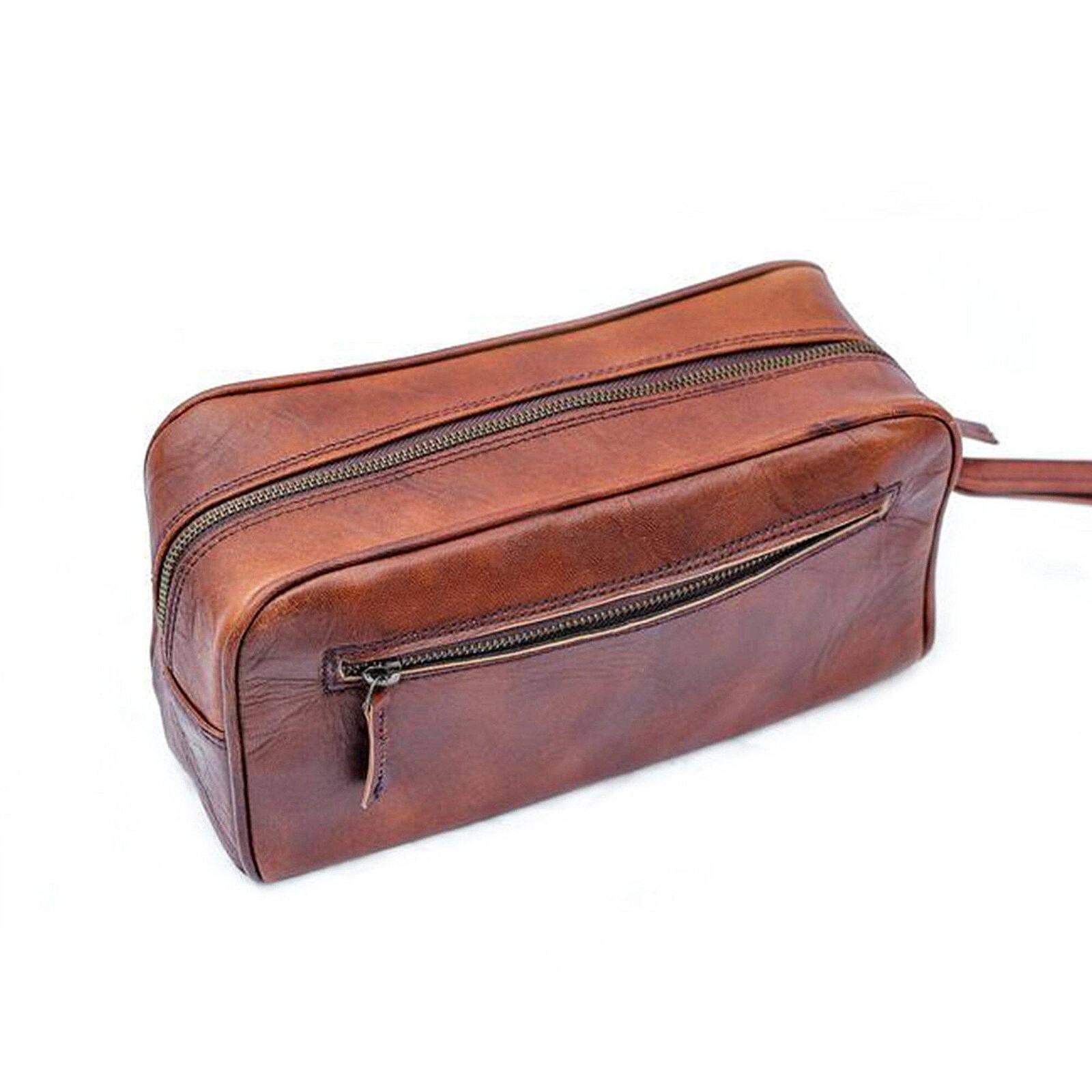 Brown Leather Travel Toiletry Bag Shaving Kit Men Shaving Case Free Shipping