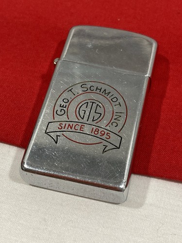 Vintage Zippo Slim Feuerzeug GTS Geo. T. Schmidt Inc. Seit 1895 Werbung