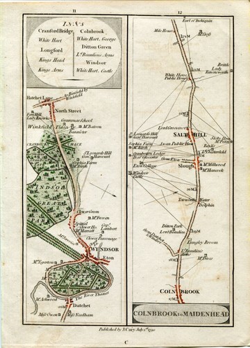 1790 Cary Map 11/12 Datchet, Eton, Windsor, North Street, Hatchet Lane, Slough