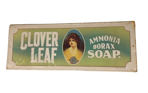 Vintage 1974 Clover Leaf Ammonia Borax Soap Tin Metal Embossed Sign Made In USA - Picture 5 of 12