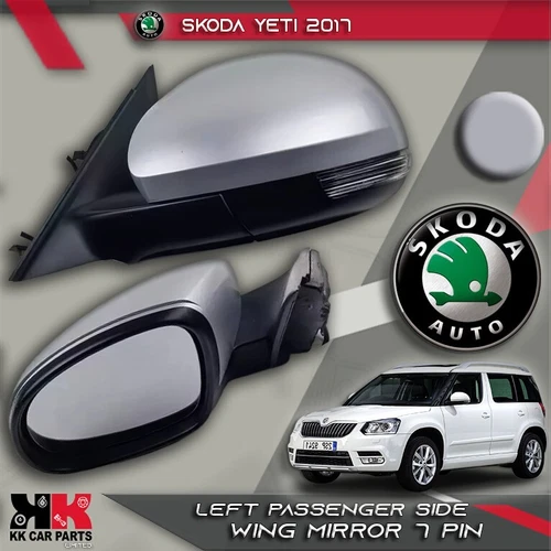 SKODA YETI 2017 LEFT PASSENGER SIDE WING MIRROR GREY - LF7M PLUG 7 PIN 5L0857933
