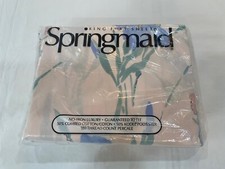 Springmaid 180 Percale Luxury No-Iron King Flat Sheet Blue Floral Made In USA