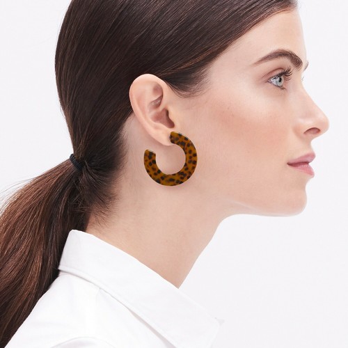 J Crew Hoop Earrings Medium Cheetah Tortoise Flat Acetate Hoops Brown Black - Picture 2 of 3